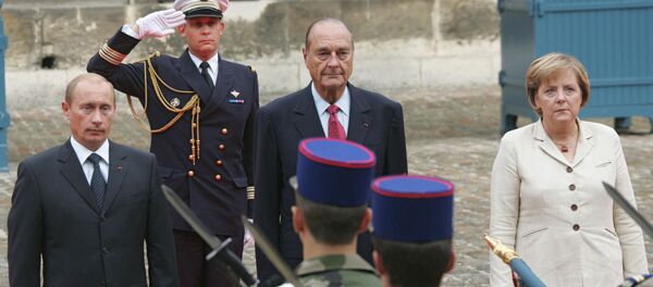 Vladimir Poutine, Jaques Chirac et Angela Merkel - Sputnik Afrique