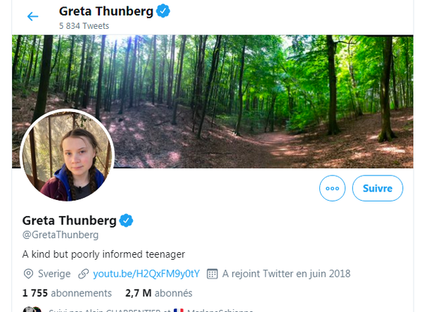 Greta Thunberg modifie son profil sur Twitter après les propos de Poutine Greta Thunberg modifie son profil sur Twitter après les propos de Poutine - Sputnik Afrique