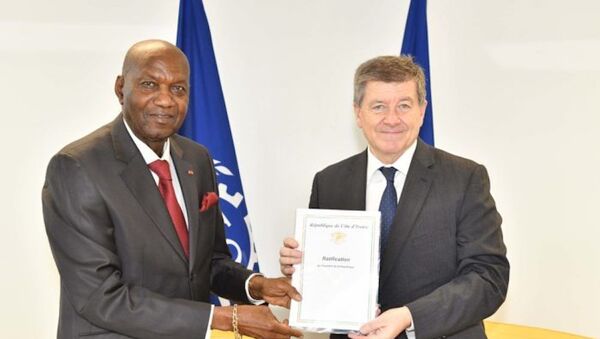 Abinan a procédé vendredi à Genève en Suisse au dépôt de trois instruments de ratification internationaux du travail pour la Côte d’Ivoire. - Sputnik Afrique