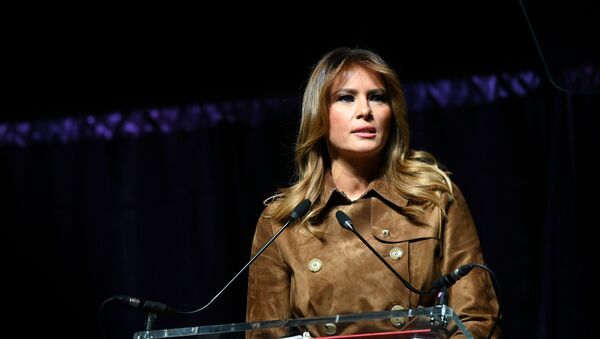 US first lady Melania Trump speaks at a youth summit on opioid awareness at the UMBC Event Center in Baltimore, Maryland, US, November 26, 2019. - Sputnik Afrique