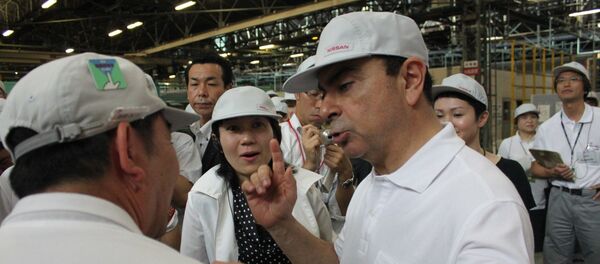 Carlos Ghosn at Nissan’s Honmoku Wharf, a logistics hub about 10 km southeast of Nissan’s global headquarters in Yokohama, July 16 2011. Picture by Bertel Schmitt - Sputnik Afrique
