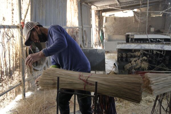 Les baguettes faites à partir des tiges sont transportées dans un autre atelier où elles sont découpées. - Sputnik Afrique