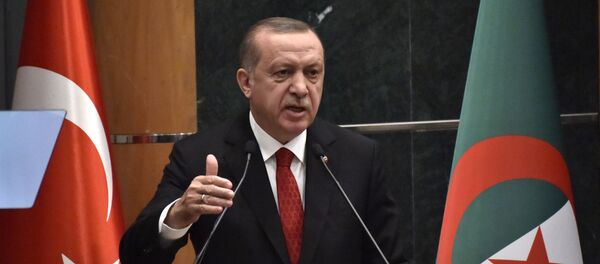 Le Président turc Recep Tayyip Erdogan à la tribune du Forum économique d’Alger, le 27 février 2018. - Sputnik Afrique
