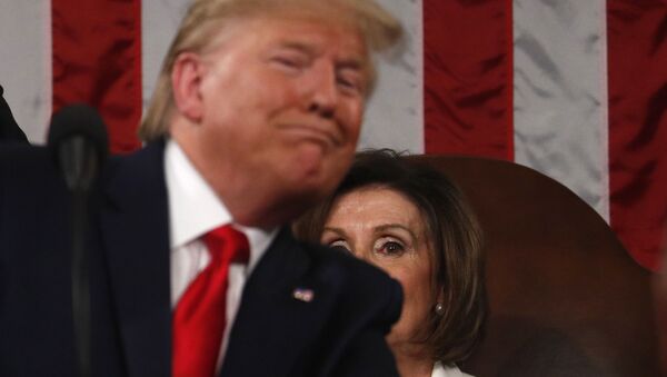 Speaker of the House Nancy Pelosi looks on as U.S. President Donald Trump delivers his State of the Union address to a joint session of the U.S. Congress in the House Chamber of the U.S. Capitol in Washington, U.S. February 4, 2020 - Sputnik Afrique