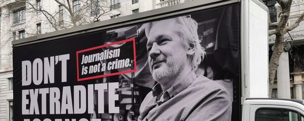 Protesters gather outside Australia House in London on Saturday for a rally in support of WikiLeaks founder Julian Assange ahead of extradition hearings. - Sputnik Afrique