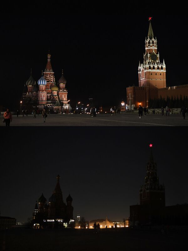 La place Rouge à Moscou avant et pendant l’action Une heure pour la Terre. - Sputnik Afrique