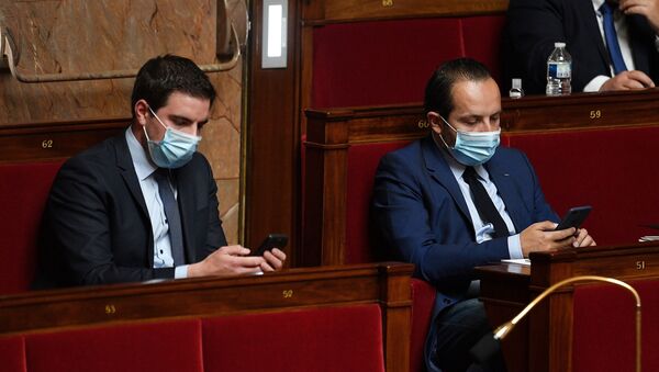 Deux députés du RN portent des masques à l'Assemblée nationale (illustration) - Sputnik Afrique
