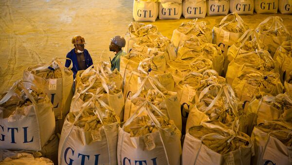 Des ouvriers congolais devant des sacs contenant du cobalt et du cuivre. - Sputnik Afrique