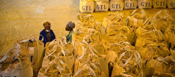 Des ouvriers congolais devant des sacs contenant du cobalt et du cuivre. Des ouvriers congolais devant des sacs contenant du cobalt et du cuivre. - Sputnik Afrique