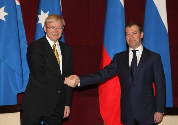 Le président russe Dmitri Medvedev et le premier ministre australien Kevin Rudd - Sputnik Afrique