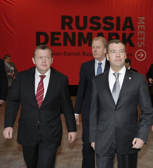 Le président russe Dmitri Medvedev et le premier ministre danois Lars Lokke Rasmussen - Sputnik Afrique