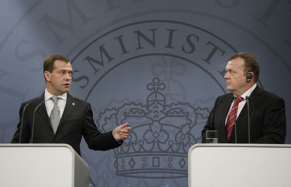 Dmitri Medvedev avec le premier ministre danois Lars Loekke Rasmussen. - Sputnik Afrique