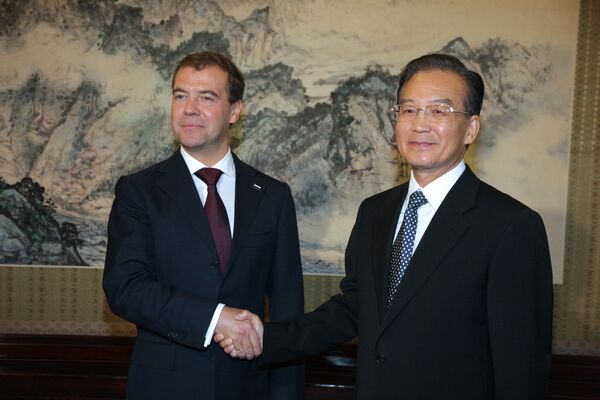 Le président russe Dmitri Medvedev lors d'une rencontre avec le premier ministre chinois Wen Jiabao - Sputnik Afrique