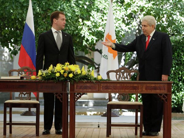 Dmitri Medvedev et Demetris Christofias - Sputnik Afrique