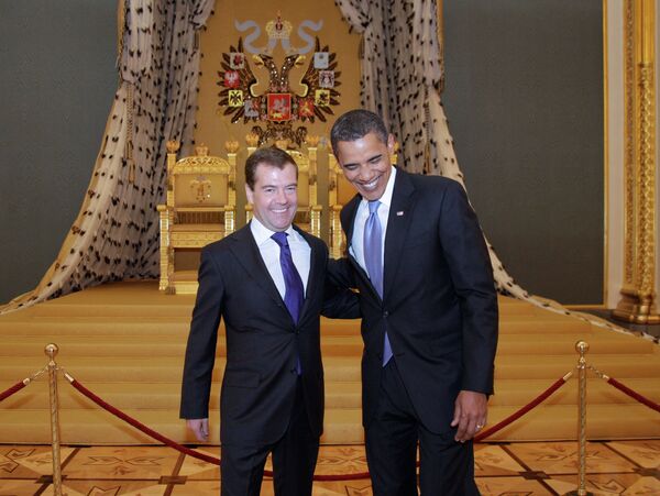 Les présidents russe et américain, Dmitri Medvedev et Barack Obama - Sputnik Afrique