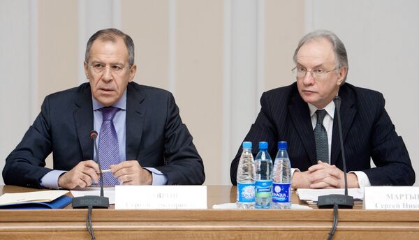Les ministres des Affaires étrangères Sergueï Lavrov et  Sergueï Martynov à Minsk  - Sputnik Afrique