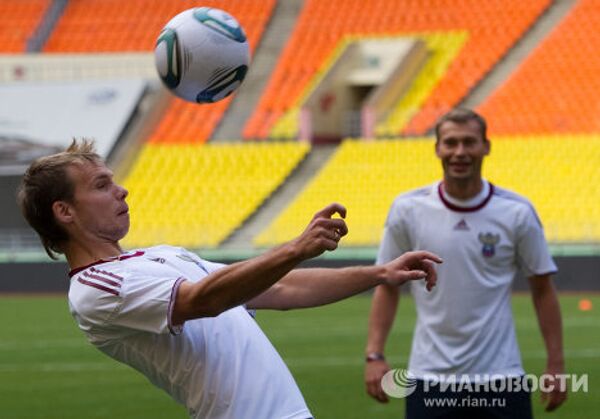 Football: entraînement de l'équipe russe avant le match contre la Macédoine - Sputnik Afrique
