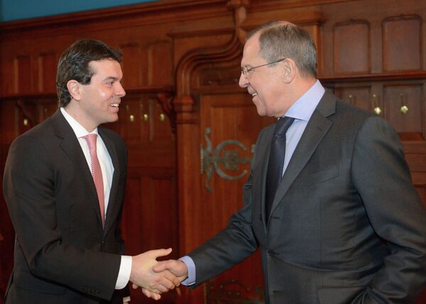 Le ministre russe des Affaires Sergueï Lavrov  et  son homologue macédonien Nikola Poposki - Sputnik Afrique