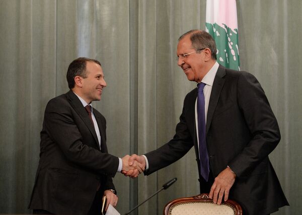 Le chef de la diplomatique russe Sergueï Lavrov (à droite) avec son homologue libanais Gebran Bassil - Sputnik Afrique