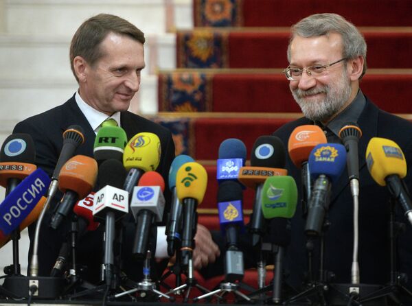 Le président de la Douma Sergueï Narychkine et le président du parlement iranien Ali Larijani - Sputnik Afrique